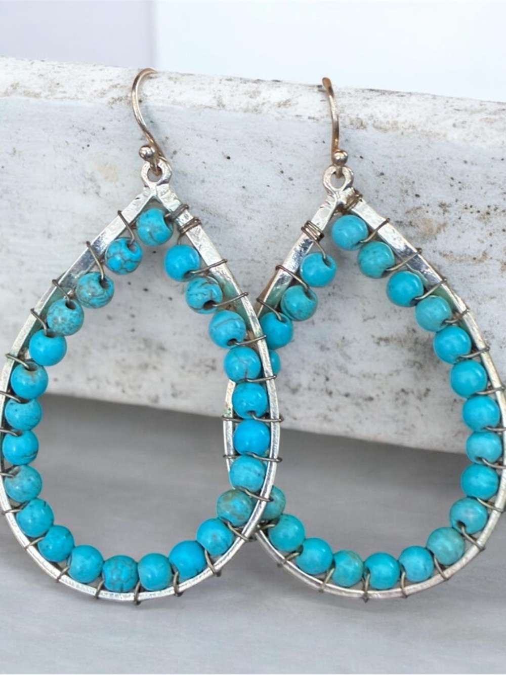 Boho Turquoise Beaded Teardrop Hoop Earrings